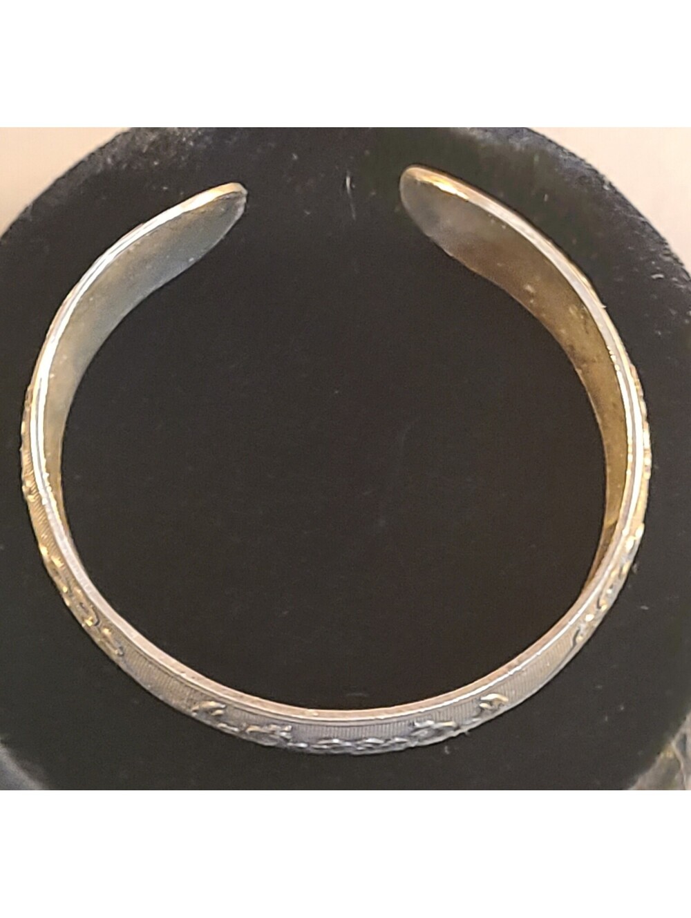 Vtg Chinese Export Silver Tone Peacock & Peony Wide Cuff Bracelet Etched Asian - Picture 8 of 8